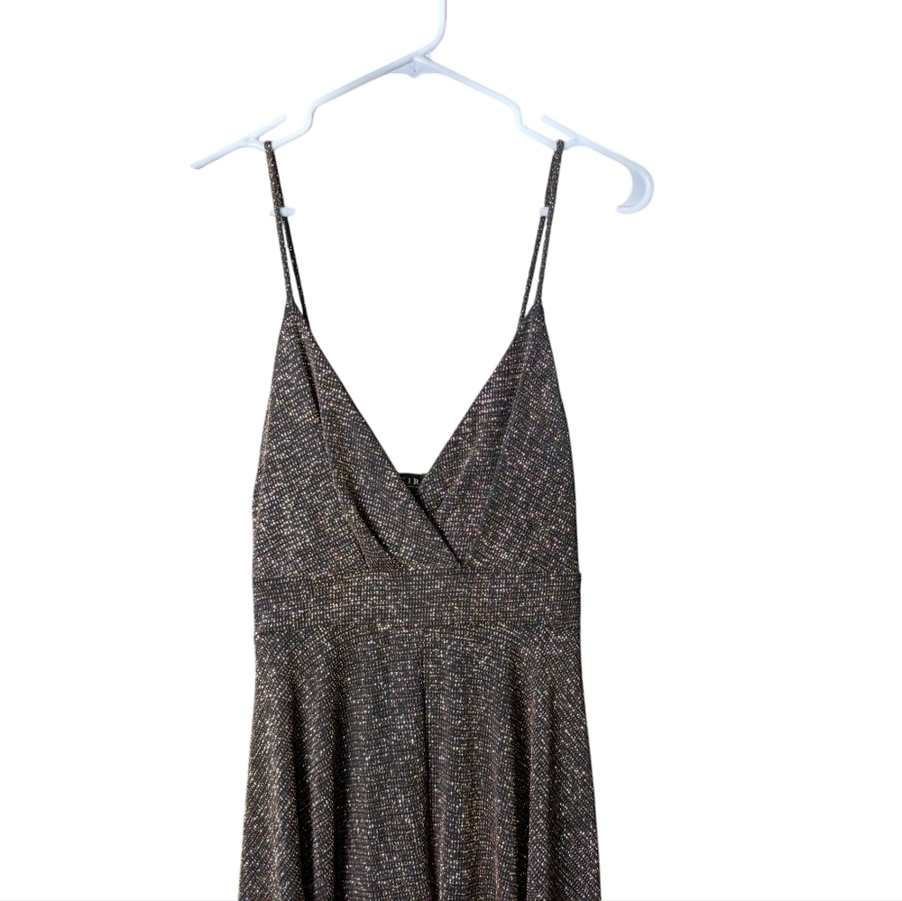Akira Romper Elegant Black Gold Sparkly Women's Faux Dress Size Medium Glittery - Picture 7 of 10